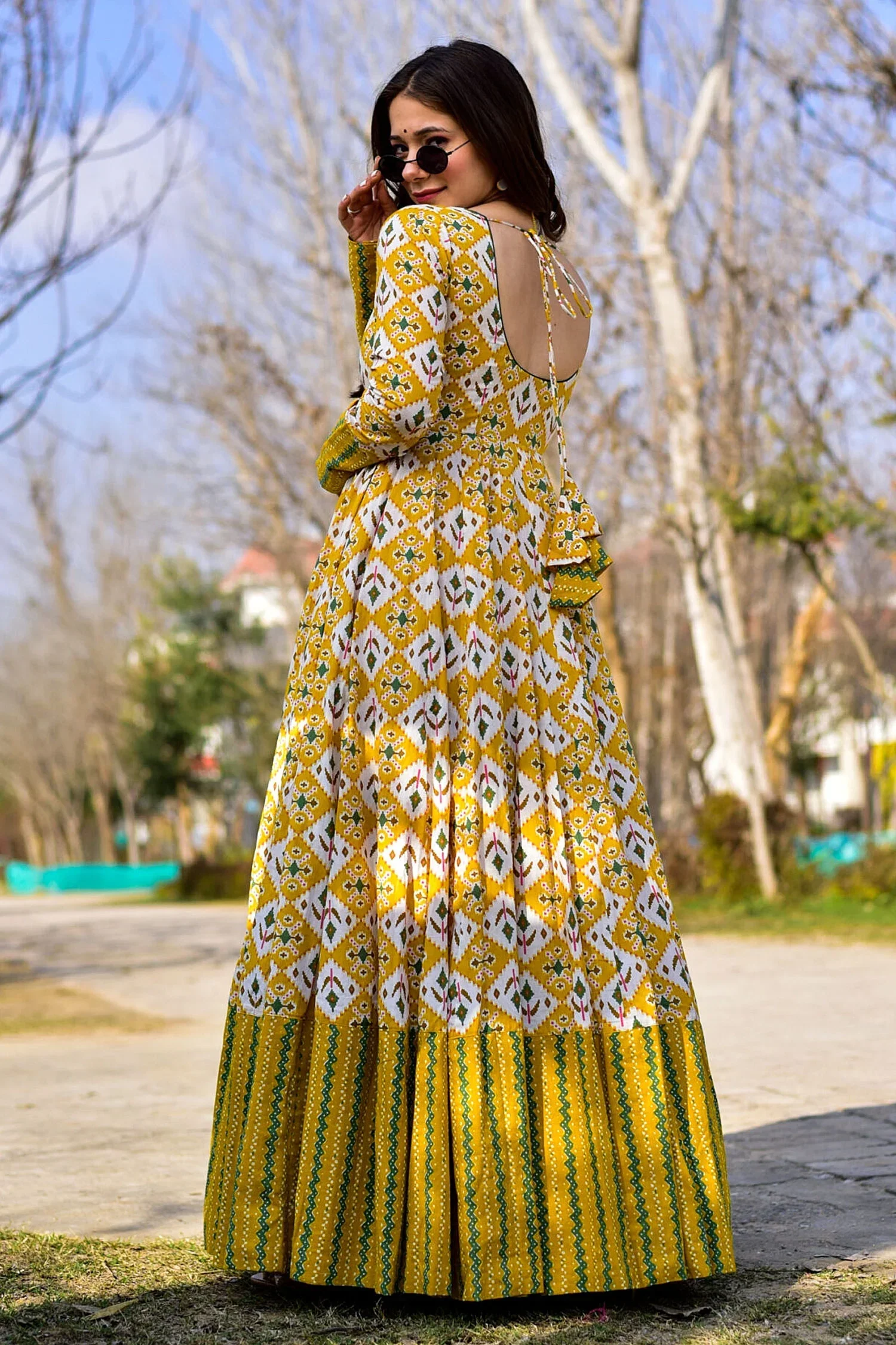 Yellow Muslin Printed Anarkali Kurti - Image 4